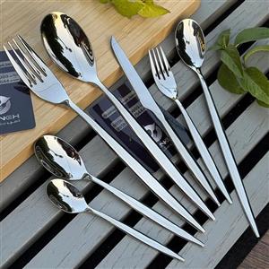 سرویس قاشق و چنگال نقره‌ای 24 نفره 120 پارچه یونیک مدل الگانس