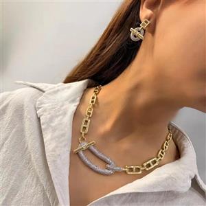 ست طلایی نقره‌ای گردنبند گوشواره هرمس کد GA00188