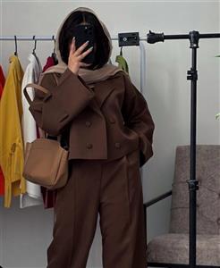 ست کت کراپ و شلوار بگ دخترانه و زنانه مازراتی عروسکی قهوه ای موکا بهاره💕عیدانه ترند نوروز امسال