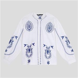 شومیز لینن یقه گرد گلدوخت زارا ZARA