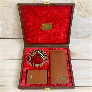 ست چرم طبیعی مردانه عسلی میلانو