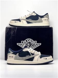نایک ایر جردن وان لو تریوس دیور کرم سرمه ای خاکستری Nike Air Jordan 1 Low Travis Dior Cream Navy Grey