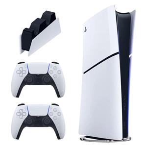 کنسول بازی سونی مدل PlayStation 5 Slim Digital Edition ظرفیت 1 ترابایت ریجن 2016B اروپا به همراه دسته اضافی و پایه شارژر