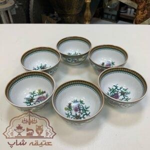 شش عدد کاسه آبگوشت خوری گلسرخی ژاپنی قدیمی