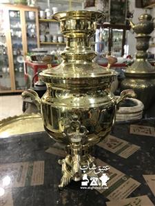 سماور زغالی ۳ لیتری برنجی، مهردار/طرح روس ساخت ایران،ارتفاع 38 مناسب برای استفاده و دکور