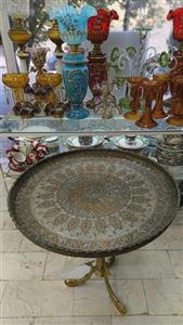 سینی (مجمعه) مسی لب کنگره سایز بزرگ قلم تمام هنر دست