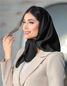 مینی اسکارف ساتن قواره ۷۵ مشکی شیک زنانه