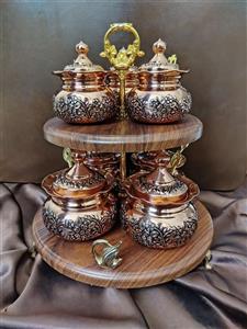 پاسماوری مسی و جا ادویه مسی گلبرگ ۷ عددی درجه‌یک نانو شده سیاه قلم گل برجسته