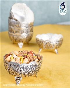 پیاله شبه نقره سه پایه قلم زنی گل و مرغ طرح نقره با روکش و ضمانت ۳۶ ماهه کیمیاترنج