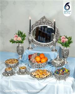 ست پذیرایی شبه نقره  قلم زنی گل برجسته کیمیاترنج