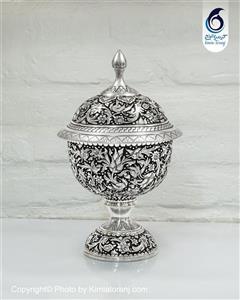 شکلات خوری قلم زنی دست تک پایه گل و مرغ مسی با روکش قلع با ضمانت اصالت کیمیاترنج 