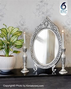 آینه شمعدان عروس بیضی  تاجدار شبه نقره قلم گل و مرغ با روکش و ضمانت ۳۶ ماهه کیمیاترنج