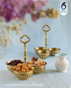 آجیل خوری سه قلو خطی برنجی با ضمانت ۶۰ ماهه کیمیاترنج طرح هندی 