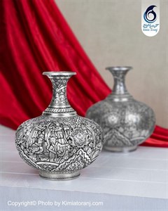 گلدان عدسی قلم زنی دست اسلیمی و صورت مسی با روکش قلع با ضمانت اصالت کیمیاترنج