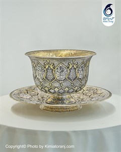 کاسه بشقاب قلم زنی دست گل و مرغ و اسلیمی و صورت برنجی با روکش قلع با ضمانت اصالت کیمیاترنج
