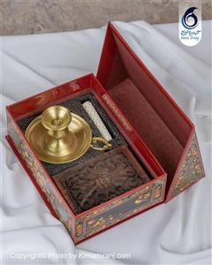 پک هدیه سازمانی گل و مرغ شمعدان برنجی صنایع دستی کیمیاترنج
