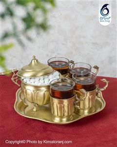 ست چایخوری ۴ نفره خطی  برنجی با ضمانت ۶۰ ماهه کیمیاترنج طرح هندی