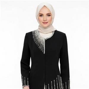 کت کرپ یقه گرد مروارید دوزی