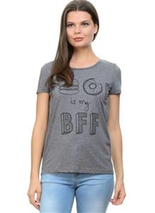 تی‌شرت زنانه خاکستری برند ONLY مدل "FOOD IS MY BFF"