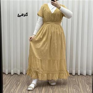 پیراهن ساحلی نخی آستین کوتاه مدل سلن فری سایز مناسب تا 46