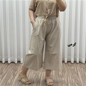شلوار واید لنین نچرال فری سایز تا 50 تنخور شیک و راحت چهارفصل زنانه مناسب باردار و سایز درشت