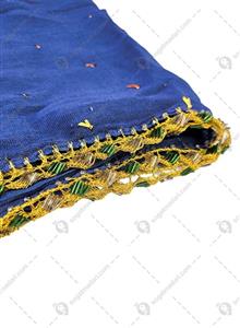 شال گلابتونی لبه دوزی  آبی نفتی
