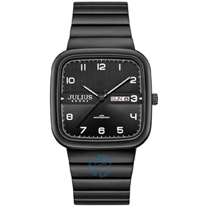 ساعت مچی مردانه جولیوس مدل JAH-141D | تمام مشکی با قاب چهارگوش و نمایشگر روز و تاریخ