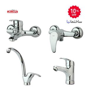 ست شیرآلات راسان مدل درسا کروم چهار تکه با طراحی ساده و آبکاری براق ضدزنگ