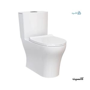 توالت فرنگی چینی کرد مدل کانسپت با فلاش ریزشی و درب آرام‌بند | طراحی منحنی و خروجی زمینی