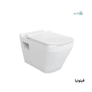 توالت فرنگی والهنگ فیتونیا چینی کرد با طراحی مربعی و نصب دیواری | فلاش ریزشی و درب آرام‌بند