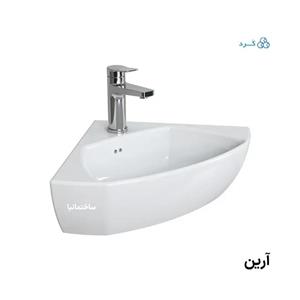 روشویی گوشه‌ای آرین چینی‌کُرد با نصب دیواری یا روکابینتی و خروجی سرریز