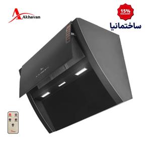 هود مورب اخوان مدل H69-B با درب اتوماتیک برقی و سنسور دود | طراحی شیشه‌ای مشکی و مکش قوی