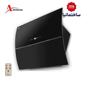 هود مورب اخوان مدل H57-MF | طراحی شیشه‌ای مشکی با درب اتوماتیک برقی و موتور فلزی قدرتمند