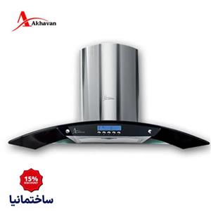 هود شومینه‌ای اخوان مدل H11-G | طراحی شیشه دودی و استیل با عملکرد کم‌صدا و مکش قوی