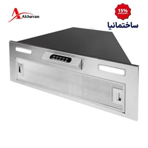 هود مخفی اخوان مدل H202 | هود دکمه‌ای داخل کابینتی با طراحی مشکی شیشه‌ای و موتور باکالیت
