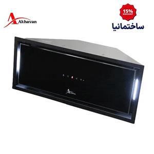 هود مخفی کد H64-EMF (H220) اخوان | طراحی شیشه سکوریت مشکی با مکش 700 متر مکعب و کنترل لمسی
