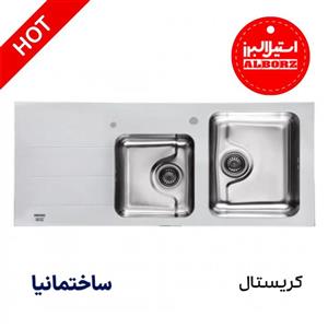 سینک دو لگنه کریستال سفید توکار استیل البرز | طراحی شیک و عمق 18 سانتی‌متر