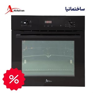 فر توکار برقی کد F19PRO اخوان | نمای شیشه مشکی با 70 لیتر گنجایش و 4 برنامه پخت اتوماتیک