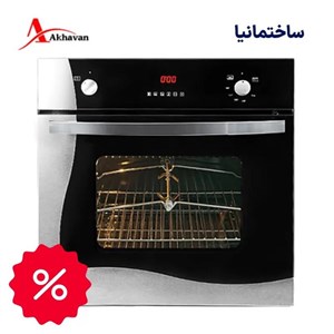 فر توکار اخوان مدل F12 برق و گاز | ترکیب استیل موج‌دار و شیشه مشکی با کنترل لمسی و گریل 1800 وات