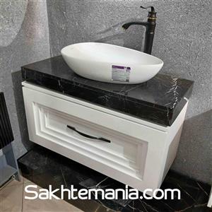 روشویی کابینتی سه‌بعدی مدرن الینا تک‌درب – با صفحه سنگی