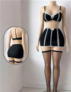 کاستوم خدمتکاری فانتزی زنانه 4 تیکه با دامن کوتاه کد 6921