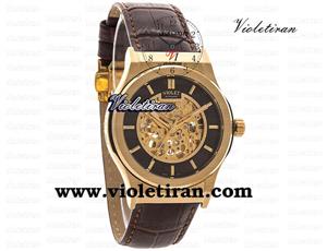 ساعت مچی ویولت, مردانه اتوماتیک, گرد چرمی, طلایی صفحه قهوه‌ای,