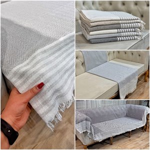 شال مبل و تخت مادام کوکو مدل پنبه ترک طرح زیگزاگی سایز 210x170 سانتی متر