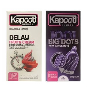 کاندوم خاردار کاپوت مدل BIG DOTS بسته 10 عددی به همراه کاندوم تاخیری کاپوت مدل Fruty Cream بسته 12 عددی ENG