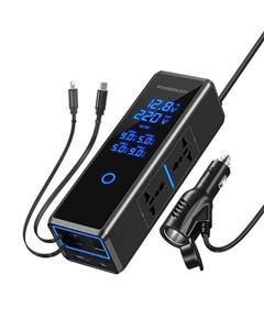 اینورتر فندکی خودرو 300 واتی پاورولوژی با صفحه نمایش و کابل جمع شونده مدل PWCPI300W
