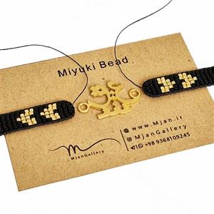 M0754 _ دستبند نیمه آماده برای پلاک، دستبند قلب طلایی و مشکی، 5 رج ( منجوق میوکی )