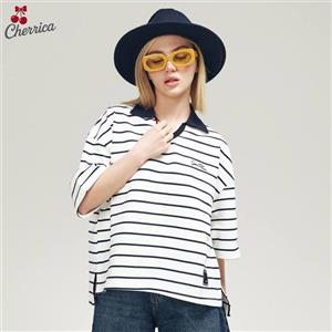 کراپ باکسی راه‌راه یقه دار