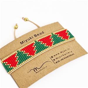 M0367 _ دستبند منجوق درخت کاج کریسمس، سبز و قرمز، 11 رج ( منجوق میوکی)