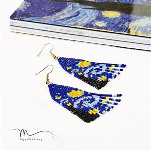 M0287 _ گوشواره آویز شب پرستاره ونگوگ ( منجوق میوکی )