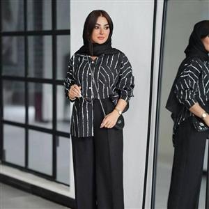 شومیز پری راه راه مشکی زنانه دخترانه فریسایز